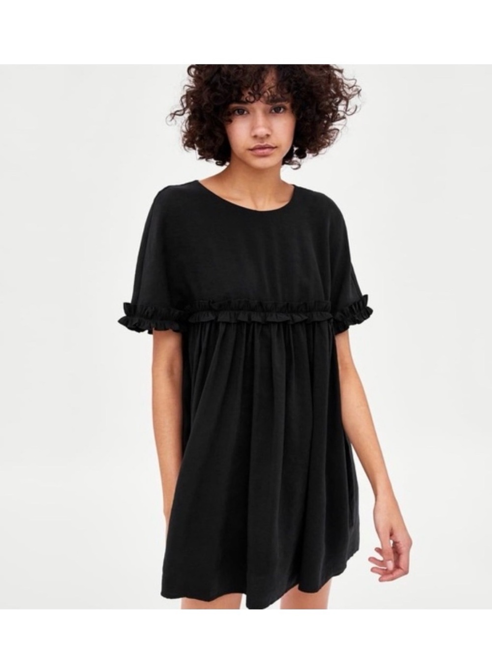 TRF Zara Black Ruffle-Trim Babydoll Dress Size M Shorts lining